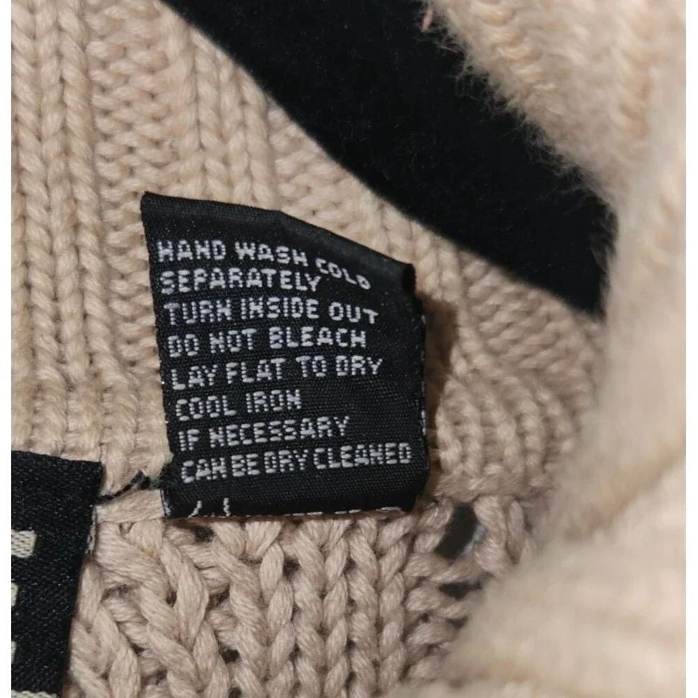 Enyce Vintage Cable Knit Tan Sweater with Black Lettering LARGE